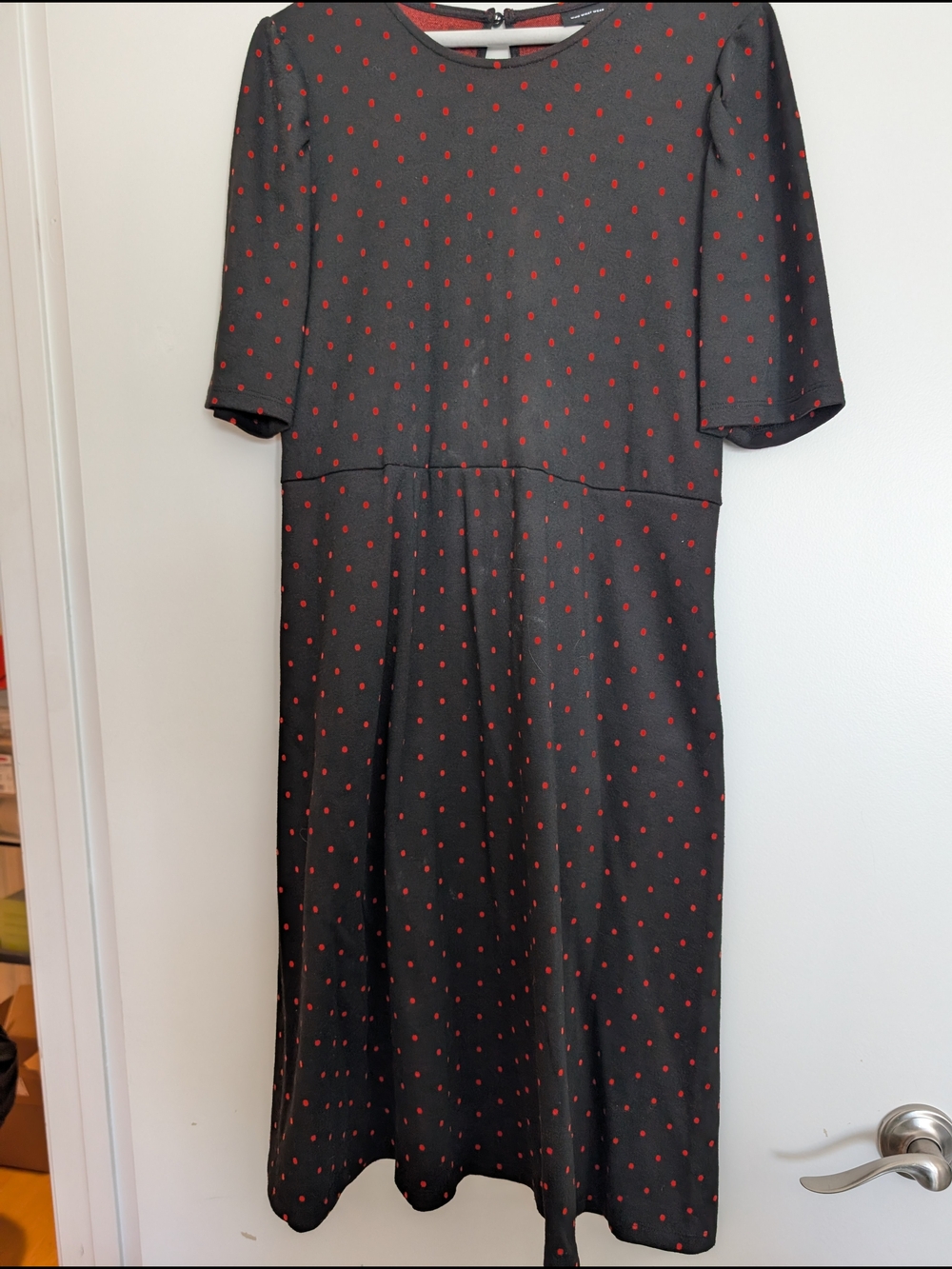Who What Wear Black Midi Dress with Red Polka Dots